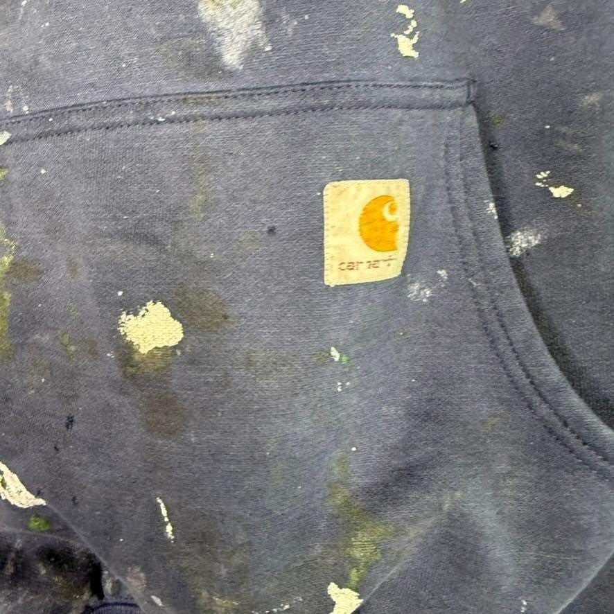 Carhartt J170 NVY Navy Blue Paint Splatter Workwear Hoodie Sweatshirt XL Regular