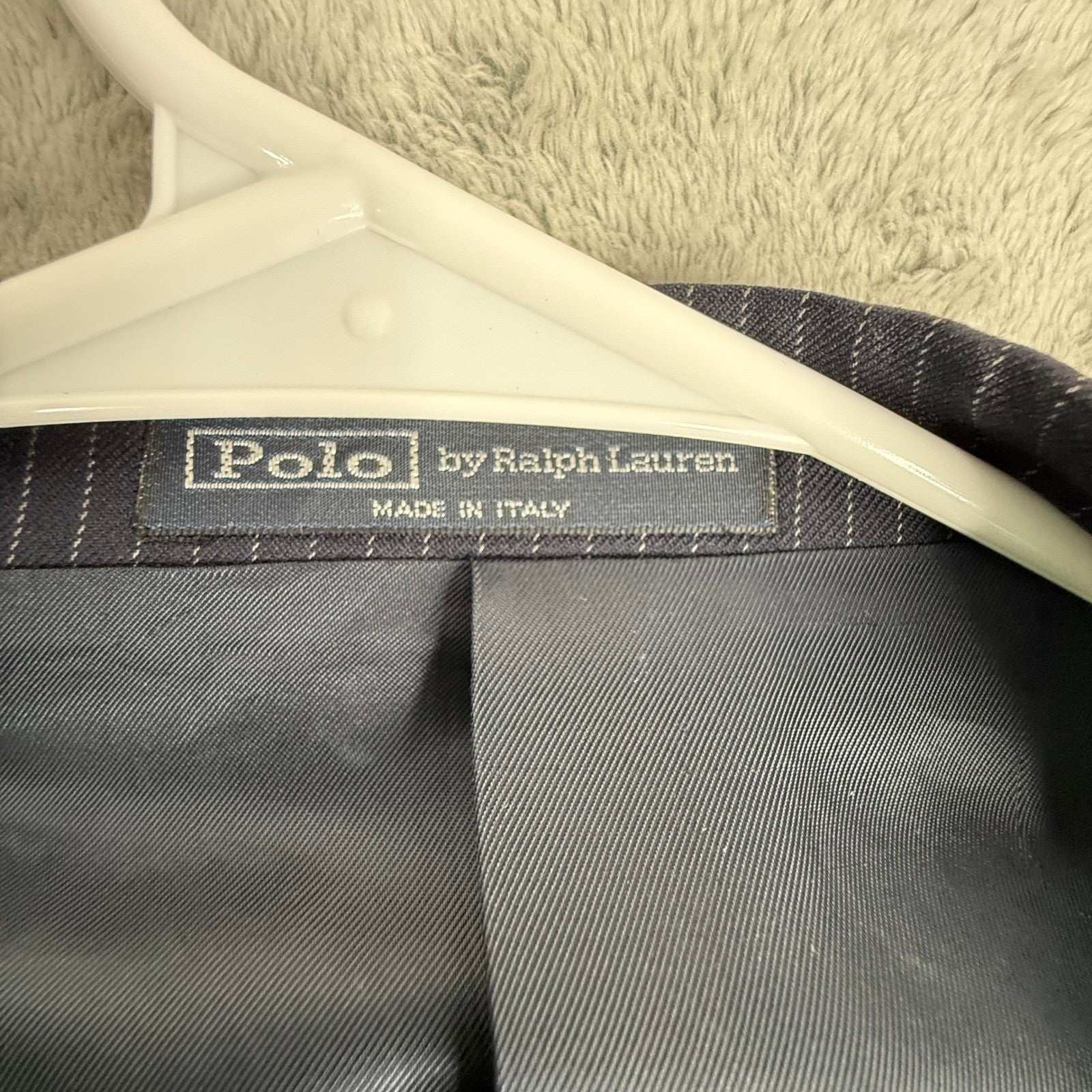 Polo Ralph Lauren Navy Blue Pinstripe Blazer Made in Italy Mens Two Button