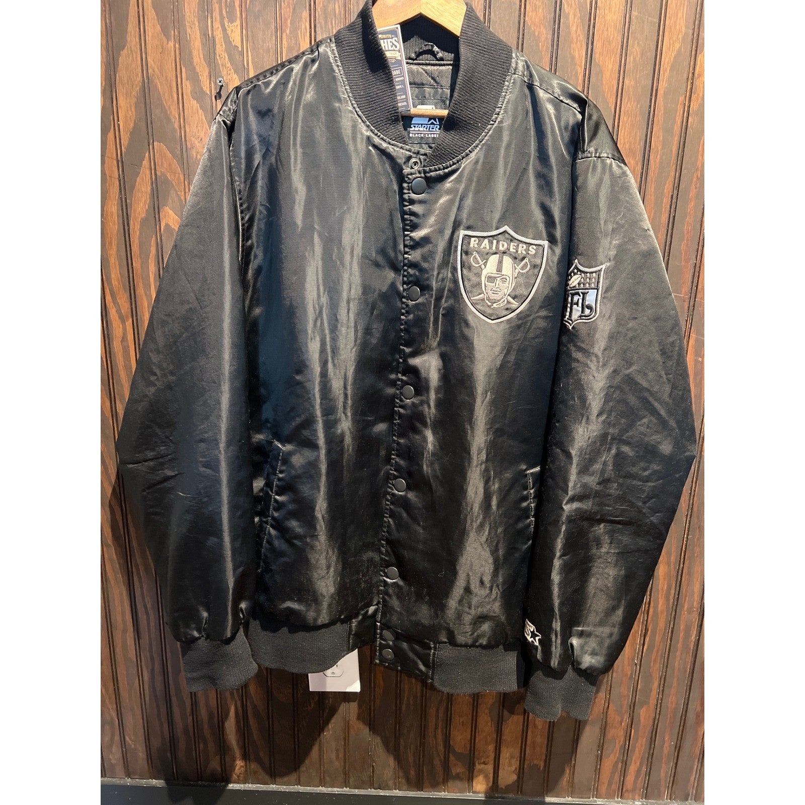 Starter Black Label Oakland Raiders Satin Bomber Jacket Black NFL Mens XL