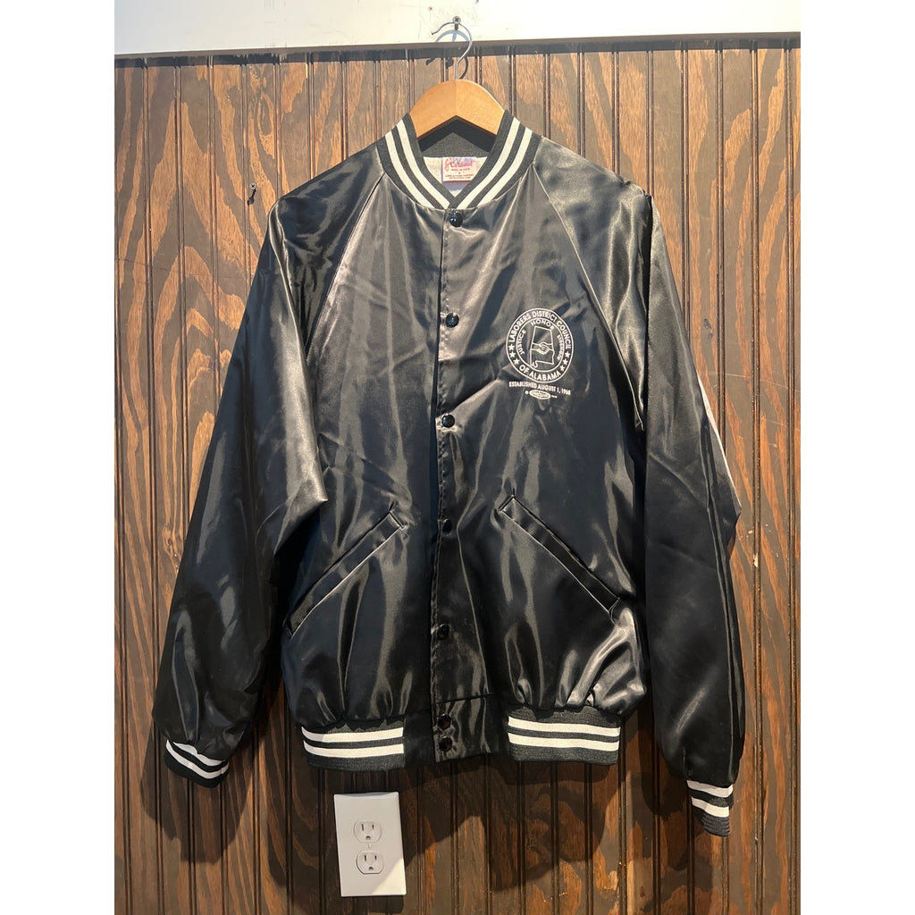 Vintage Cardinal Black Satin Bomber Jacket Alabama Laborers District Council XL