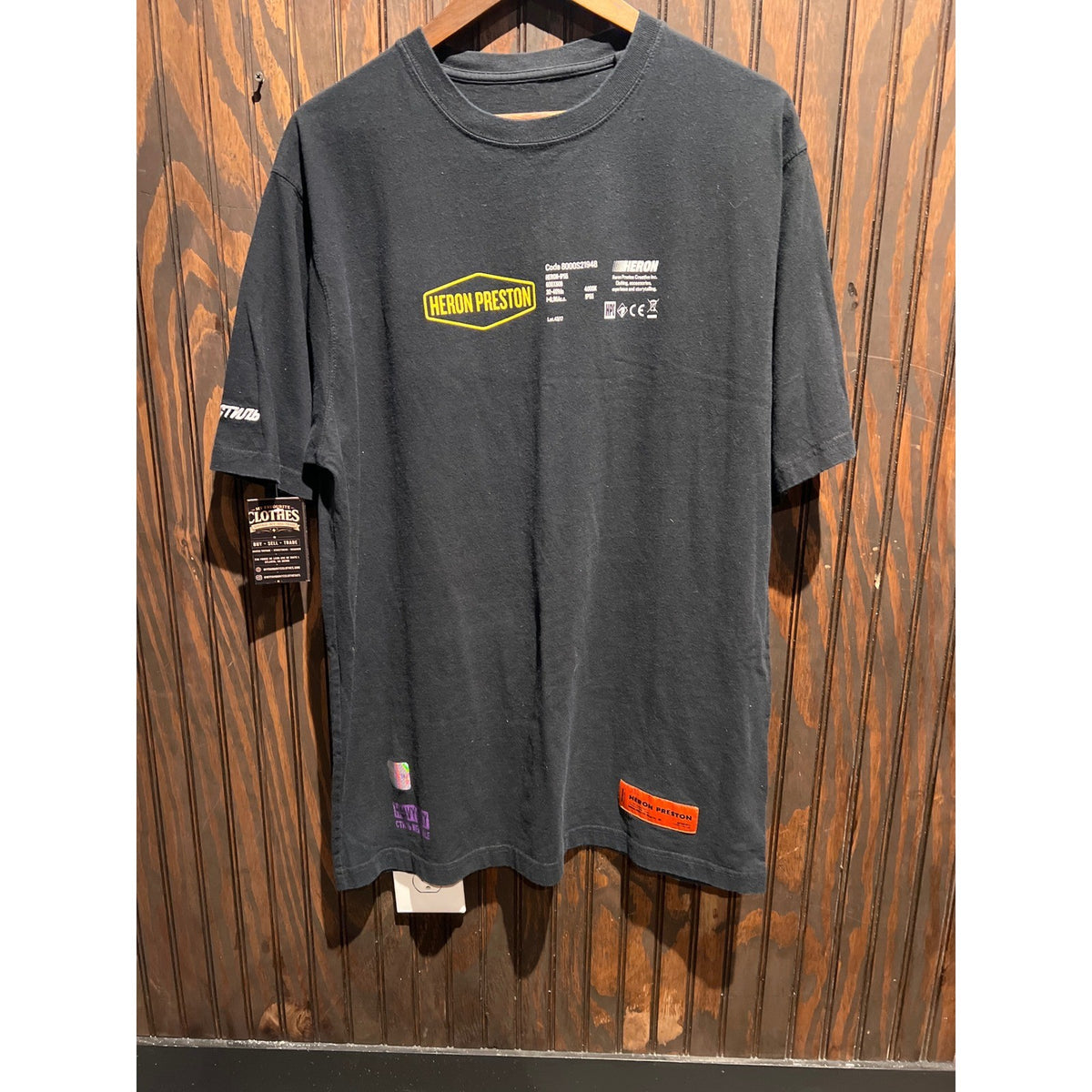 Heron Preston Black Graphic Logo Patch Streetwear T-Shirt Mens XL 24x32