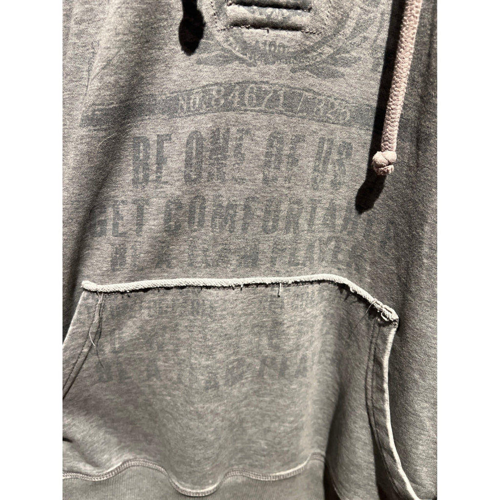 s.Oliver Mens Grey Distressed Graphic Henley Hoodie Pullover Sweatshirt L/XL