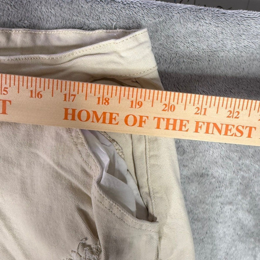 American Bazi Cream Distressed Cargo Pants Wide Leg Cropped Ripped Baggy Pants
