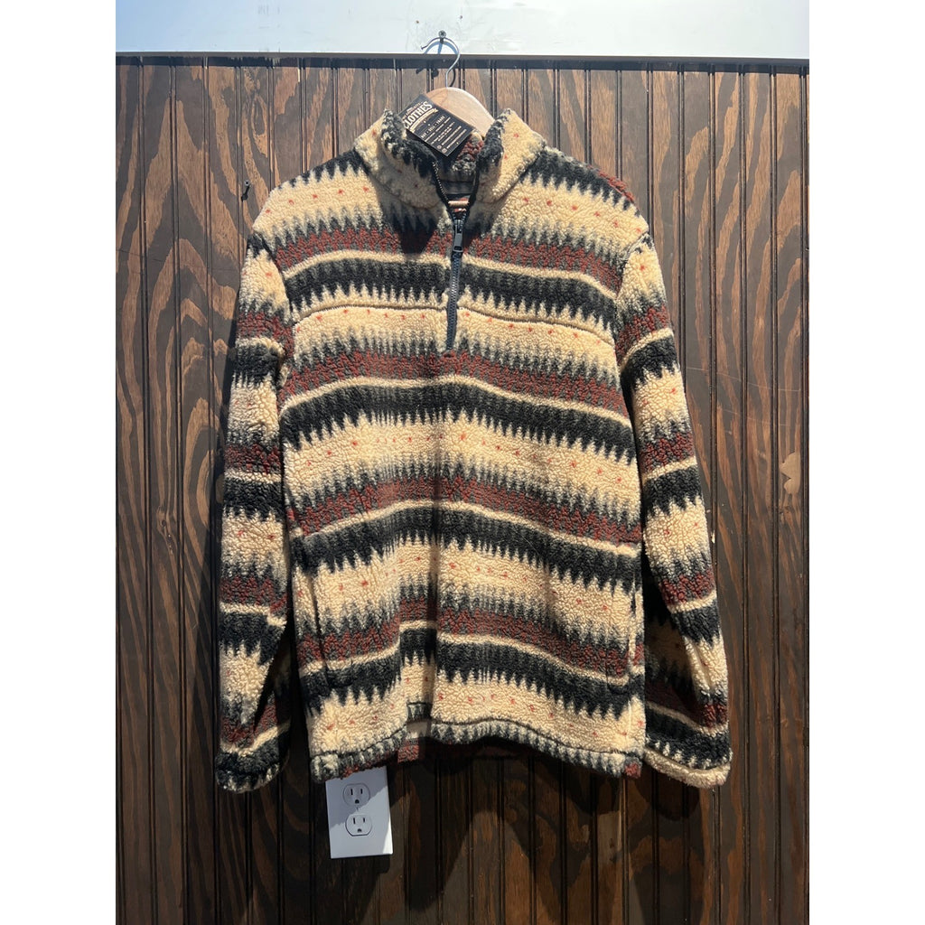 Old Clothes Mens Southwestern Sherpa Fleece Quarter Zip Pullover Brown Cream XL