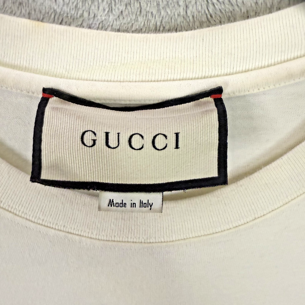 Gucci Short Sleeve Tee in Cream with Red and Green Accents