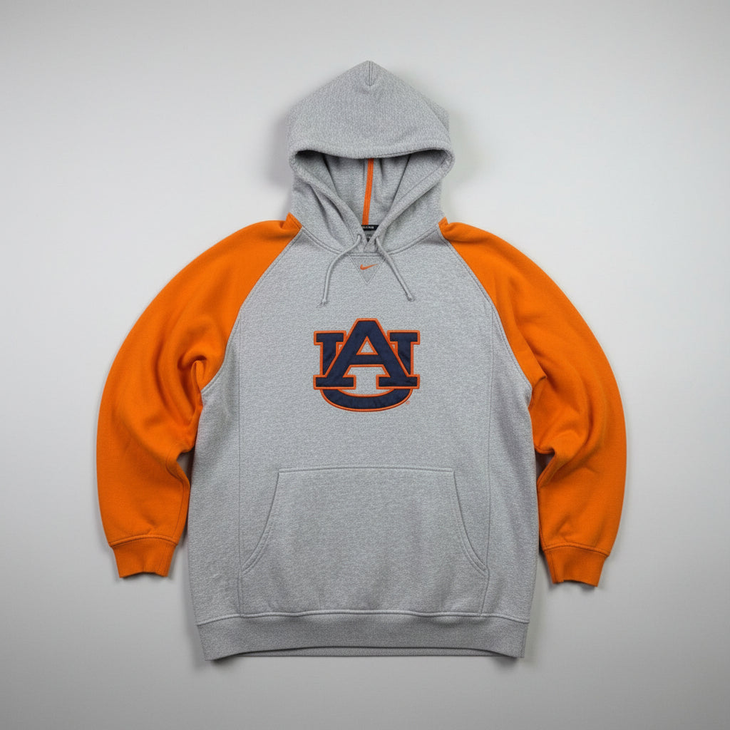 Nike Auburn Tigers NCAA Raglan Hoodie Gray Orange Logo Pullover Men XL