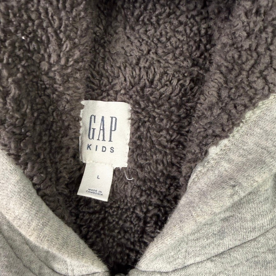 Gap Kids Boys Girls Gray Sherpa Lined Zip Up Hoodie Sweatshirt Size L