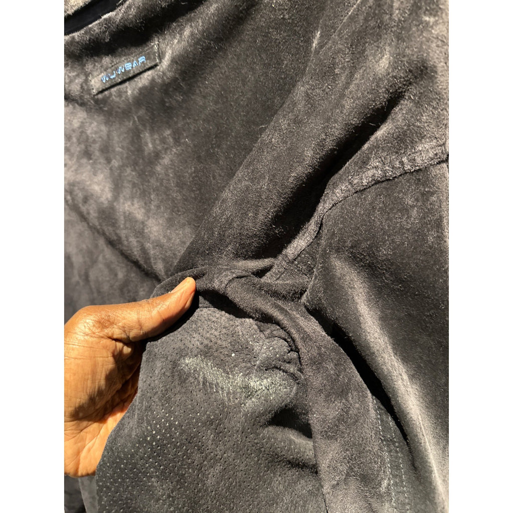 Wu Wear 90s Mens Black Suede Leather Button Down Shirt Jacket 26x33