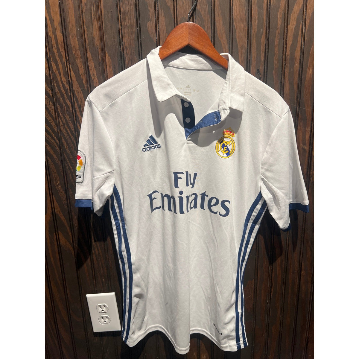 Adidas Real Madrid 2016-2017 Home Jersey White Polo Fly Emirates Mens Medium