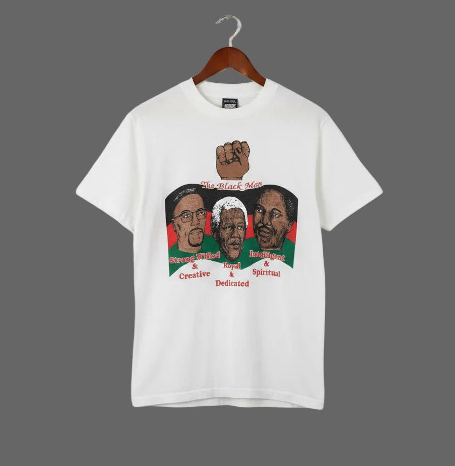 Vintage Screen Stars Best The Black Man MLK Malcolm X Mandela T-Shirt White M