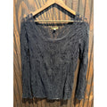 Guess Women Black Mesh Embroidered Long Sleeve Scoop Neck Top Sheer Floral Flora