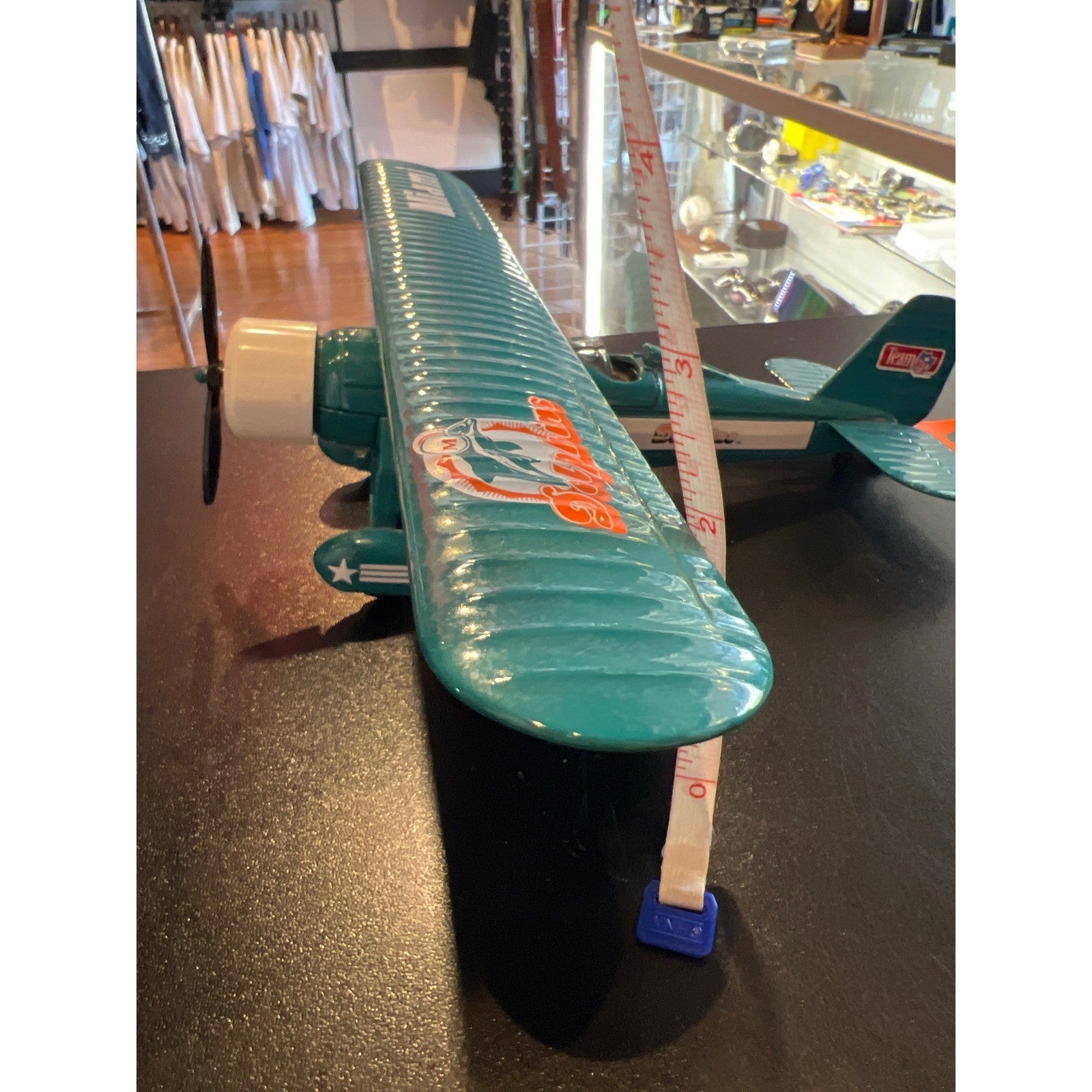Miami Dolphins NFL Biplane Collectible Model Airplane Teal White Propeller Plane