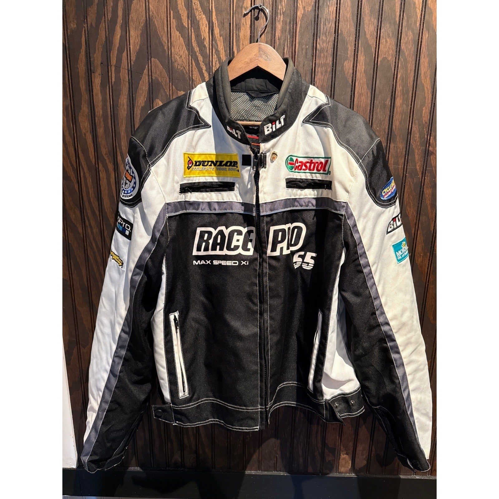 Bilt Race Pro Max Speed Xi Motorcycle Jacket Mens 2XL Black White Racing Padded