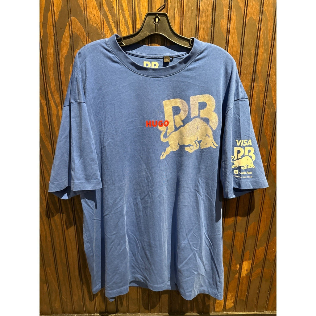 Hugo Boss Visa Cash App RB Formula One Sign TShirt Mens Blue Oversized F1 Racing