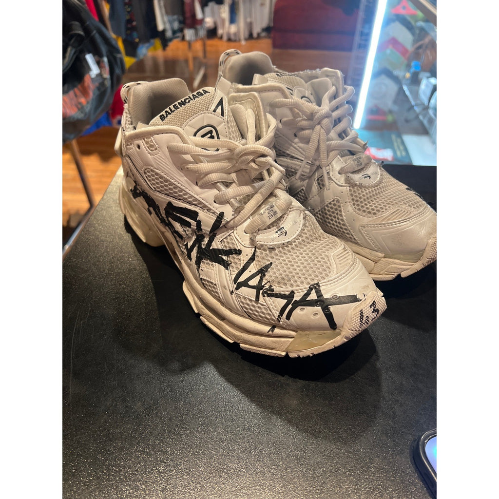 Balenciaga Runner Graffiti Sneakers White Black Mesh Chunky Logo Shoes