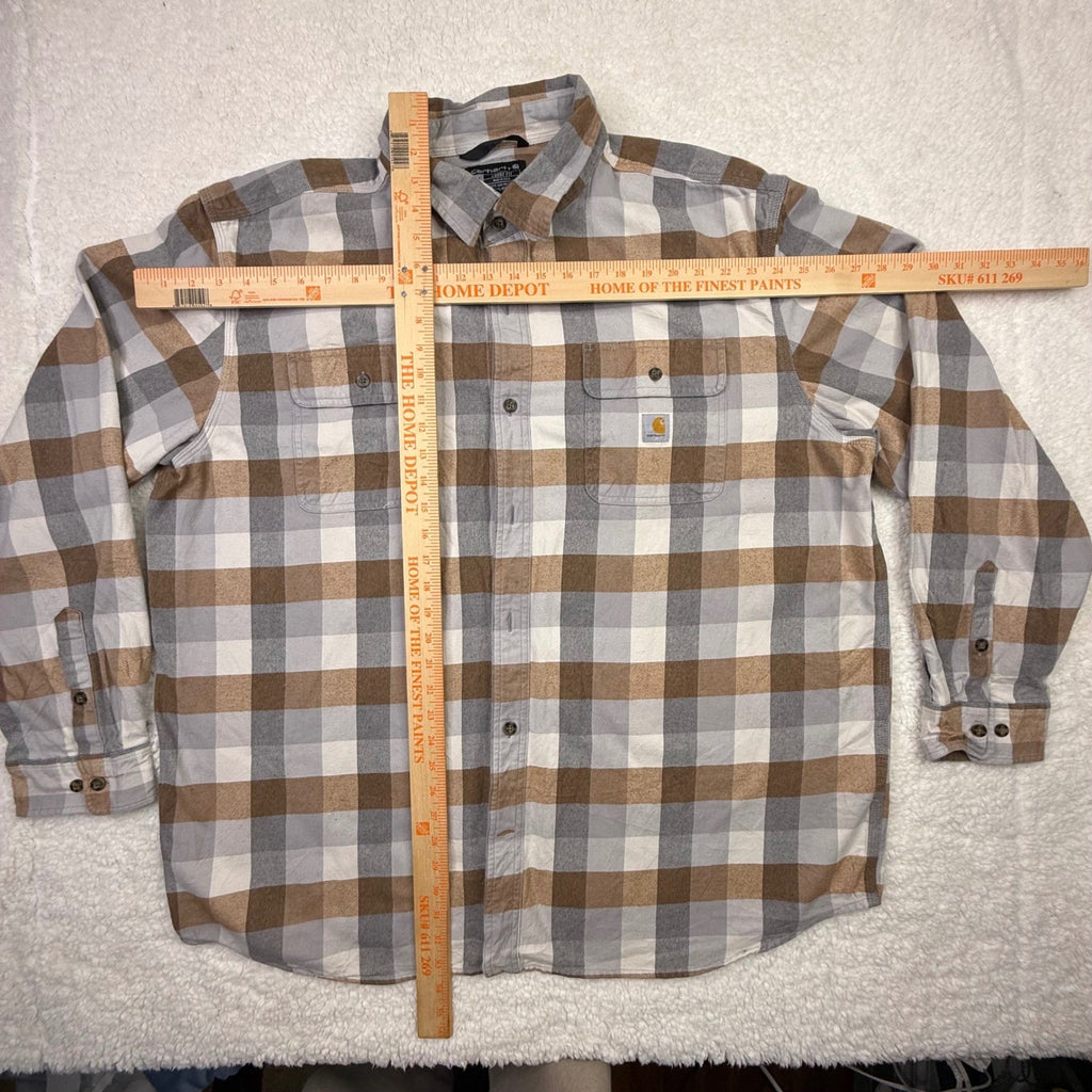 Carhartt Mens Plaid Flannel Long Sleeve Button Up Shirt Loose Fit 2XL