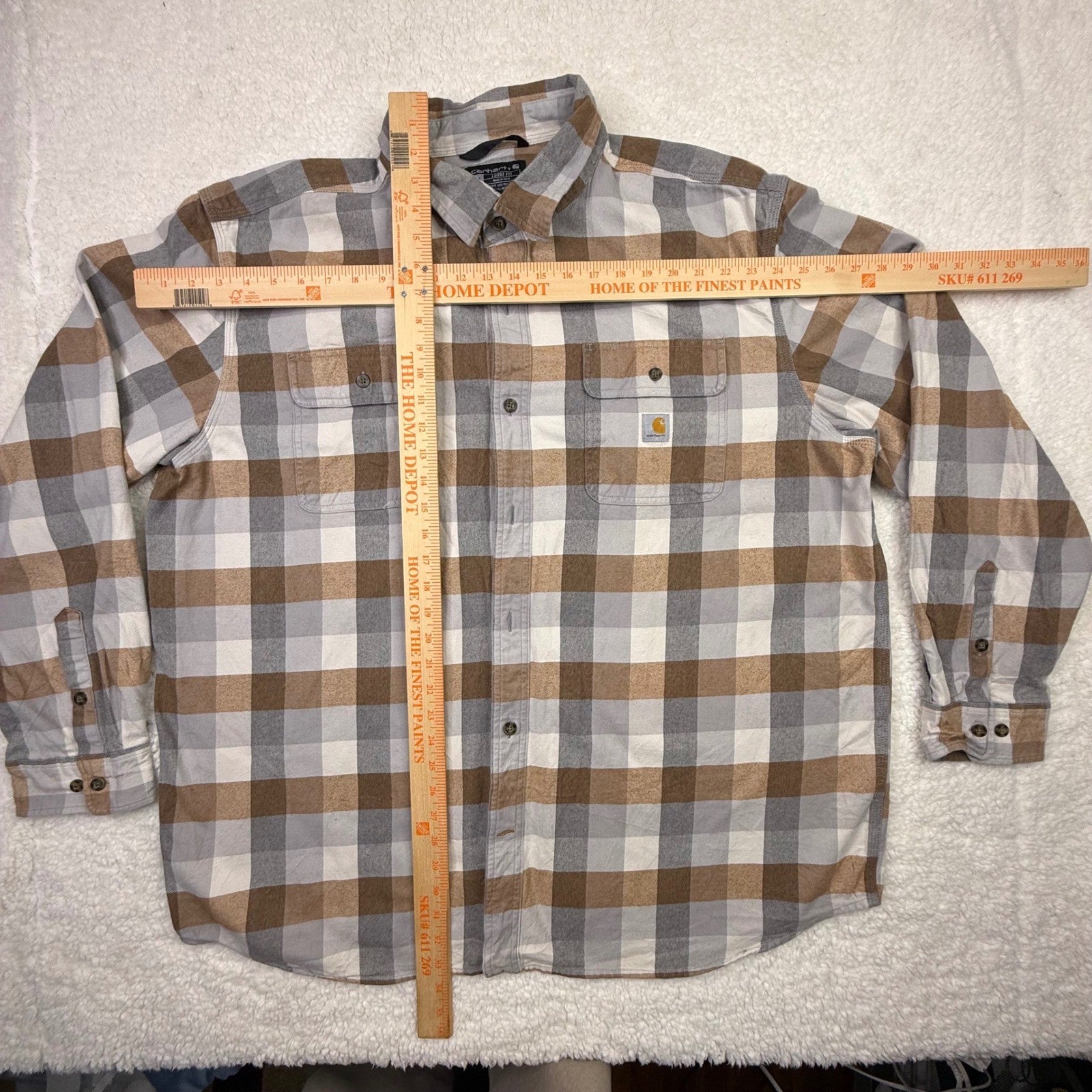 Carhartt Mens Plaid Flannel Long Sleeve Button Up Shirt Loose Fit 2XL