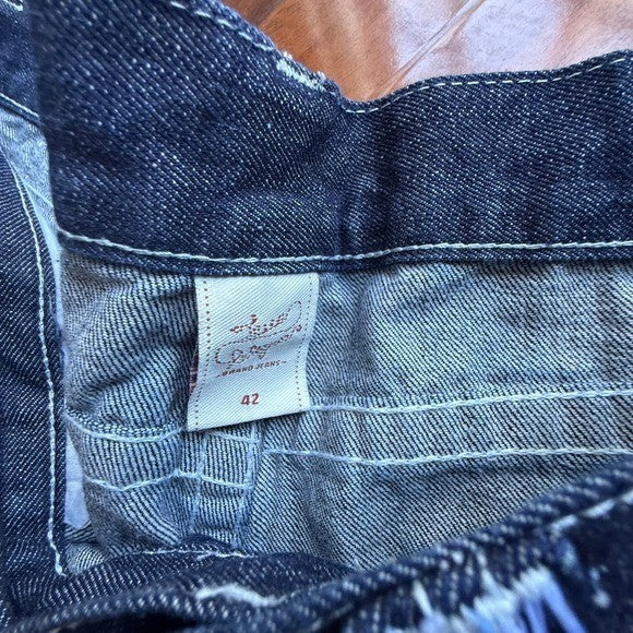 True Religion Joey Super T Indigo Blue Contrast Stitch Flare Jeans Mens 42x34