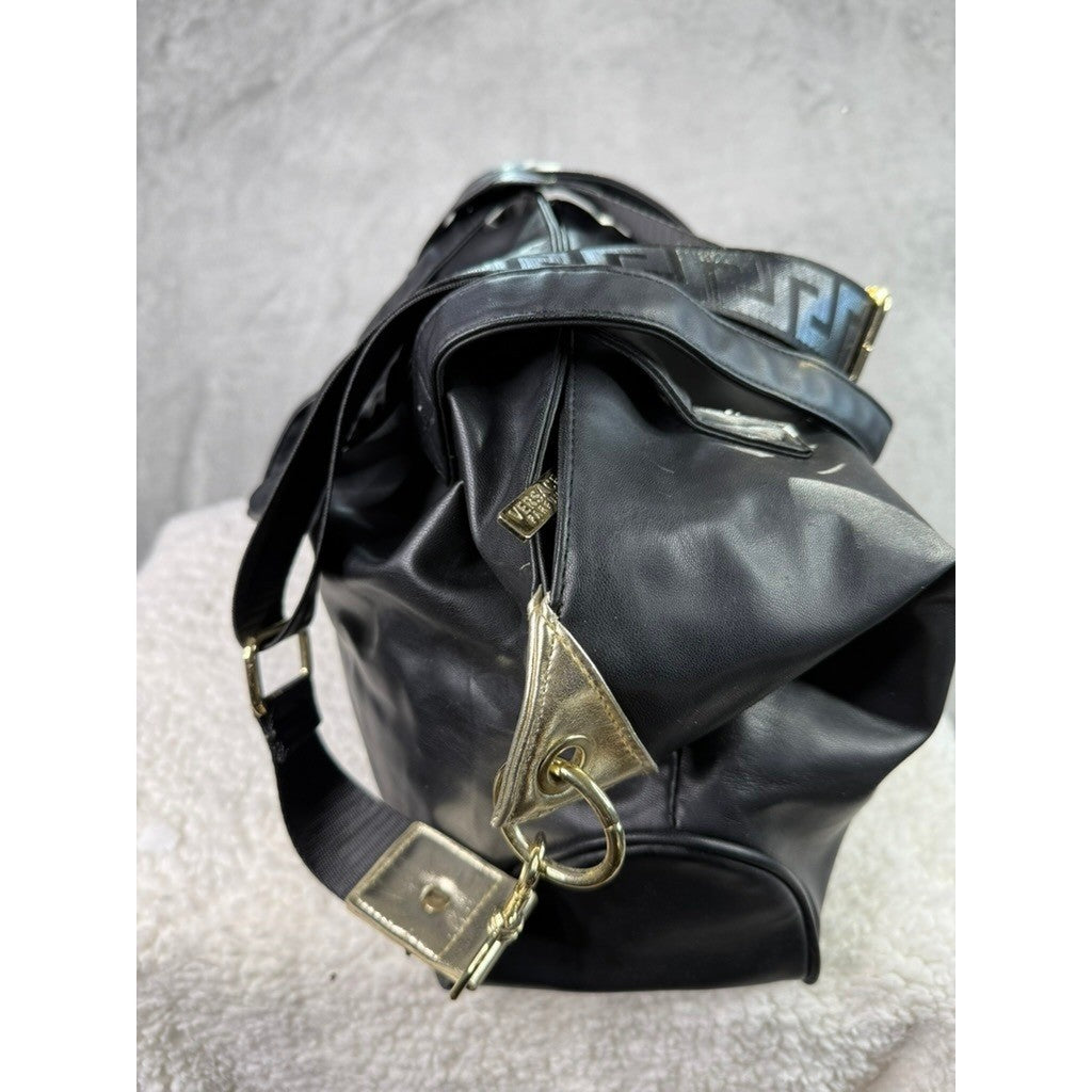 Versace Black Faux Leather Tote Bag Gold Medusa Logo Chain Strap