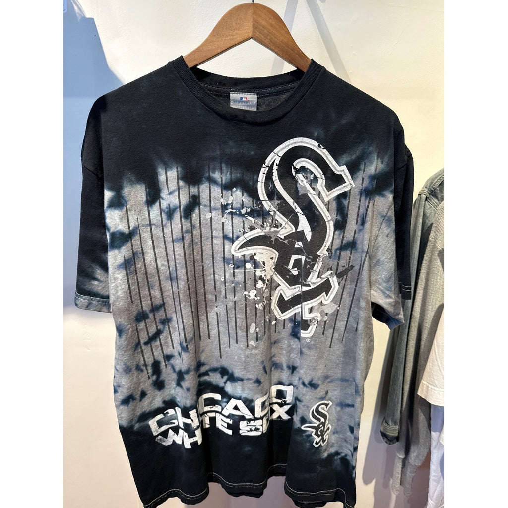 MLB Chicago White Sox Tie Dye Graphic T-Shirt Mens XL Black Grey Pinstripe Tee