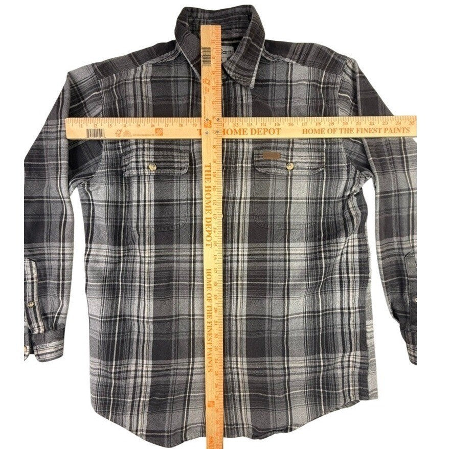 Carhartt Plaid Flannel Long Sleeve Button Up Shirt Men's Size Medium Gray