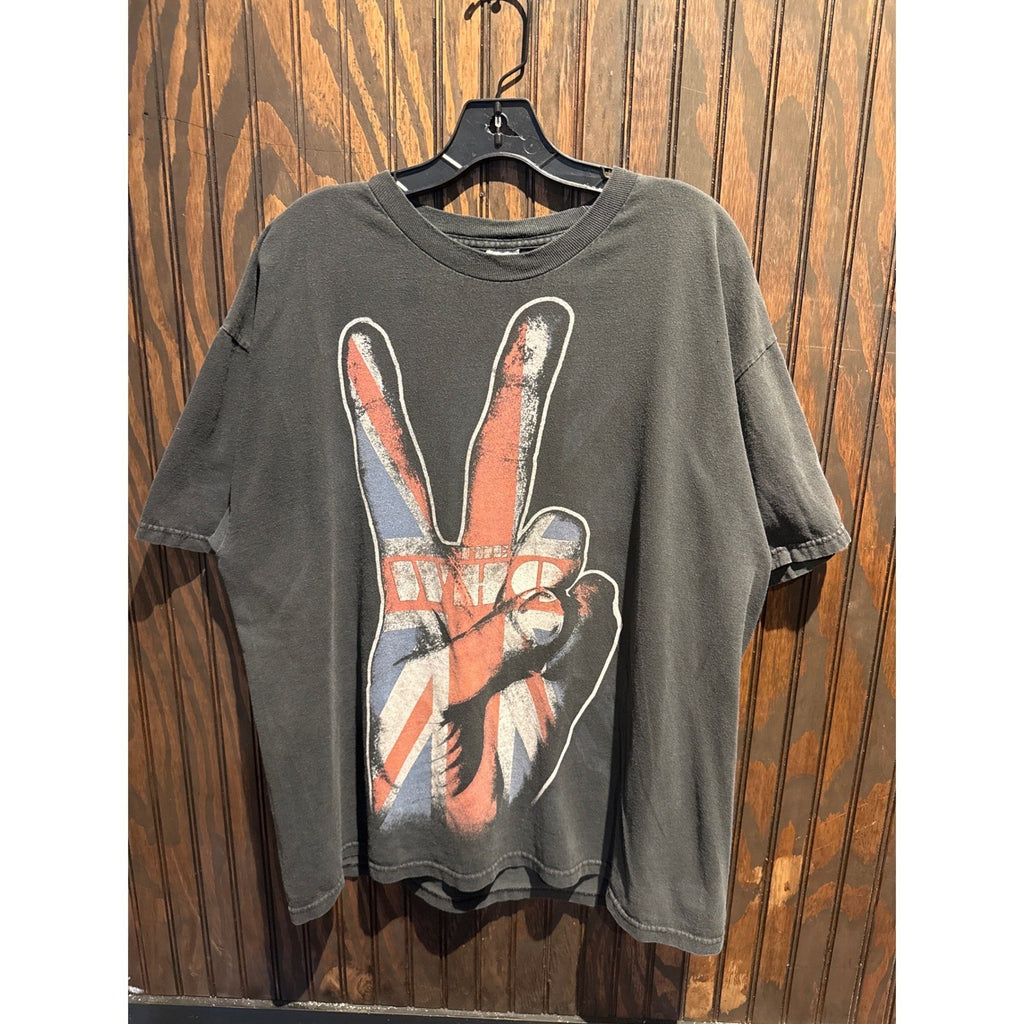 The Who Band T-Shirt Mens XL Washed Black Union Jack Peace Sign Graphic Tee Rock
