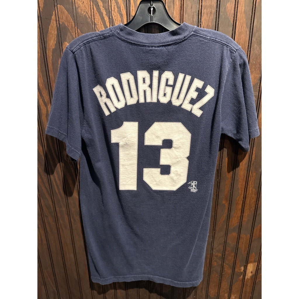 Vintage New York Yankees T-Shirt Navy Blue Distressed Logo MLB Mens Small S