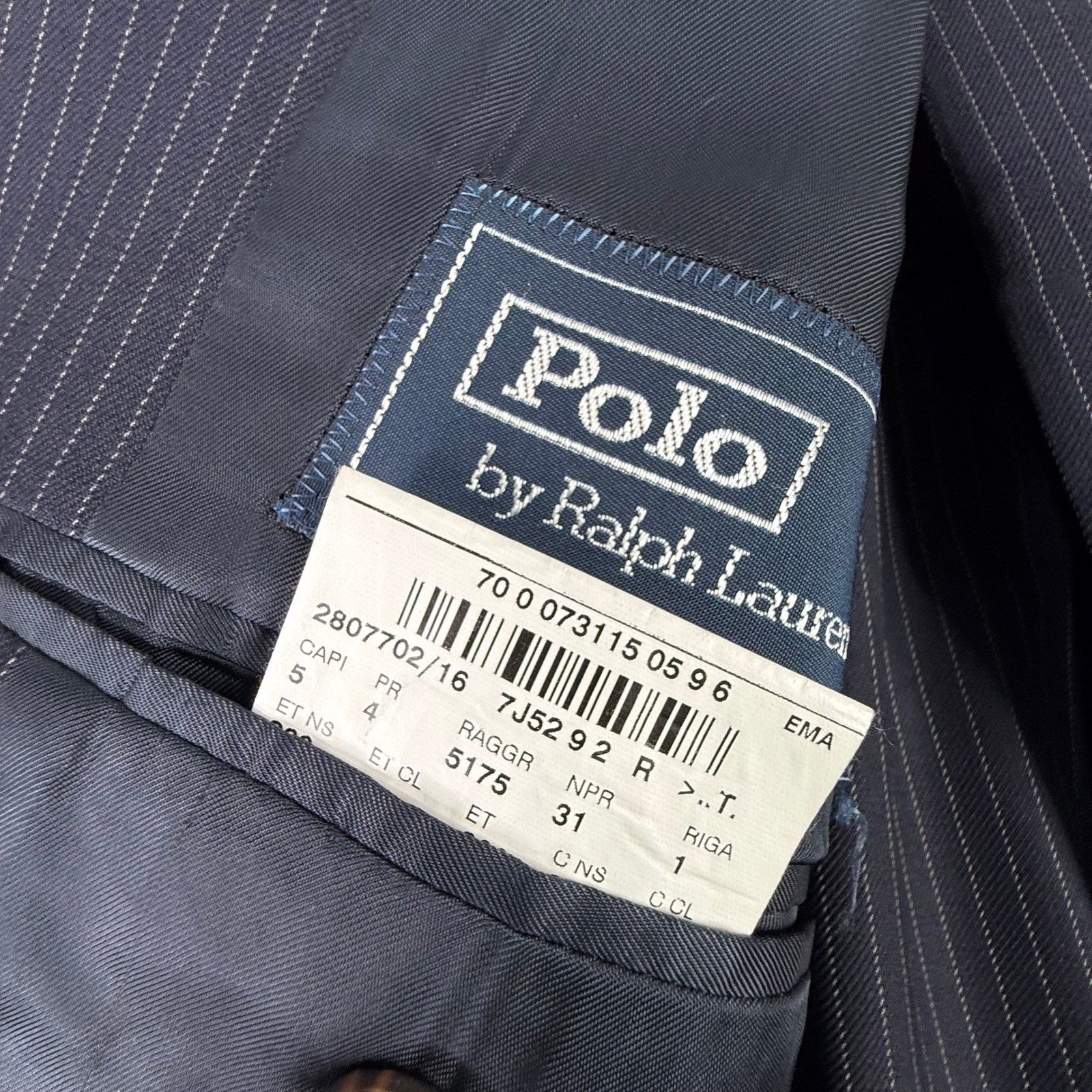 Polo Ralph Lauren Navy Blue Pinstripe Blazer Made in Italy Mens Two Button