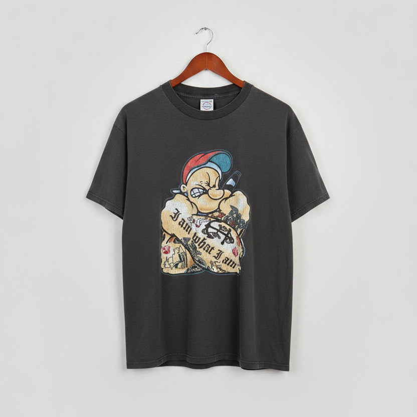 Vintage Delta Pro Weight Popeye Tattoo I Am What I Am Graphic T-Shirt Black L