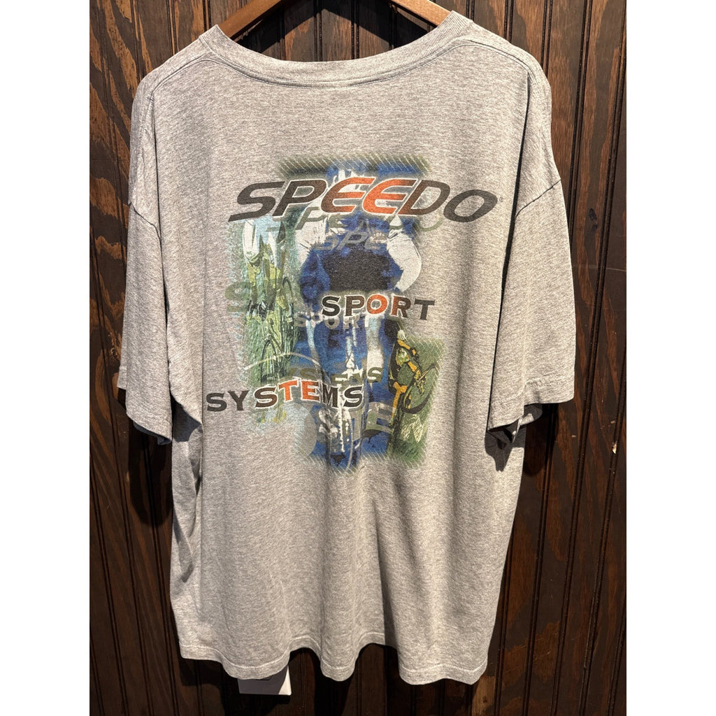 Vintage Speedo Graphic T-Shirt Mens XL Heather Gray Single Stitch 90s Sport Tee