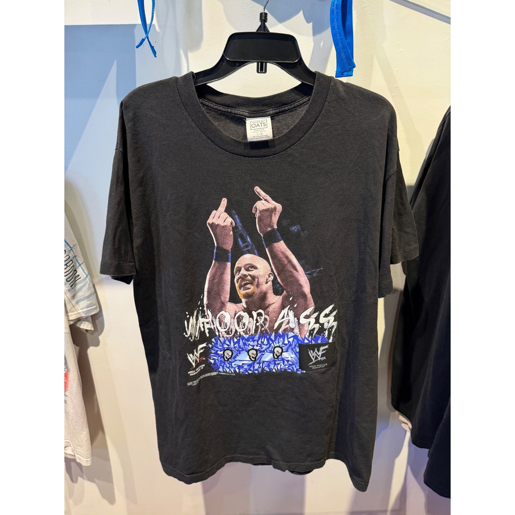 Vintage 1998 Stone Cold Steve Austin Whoop Ass WWF T-Shirt Wild Oats Large Black