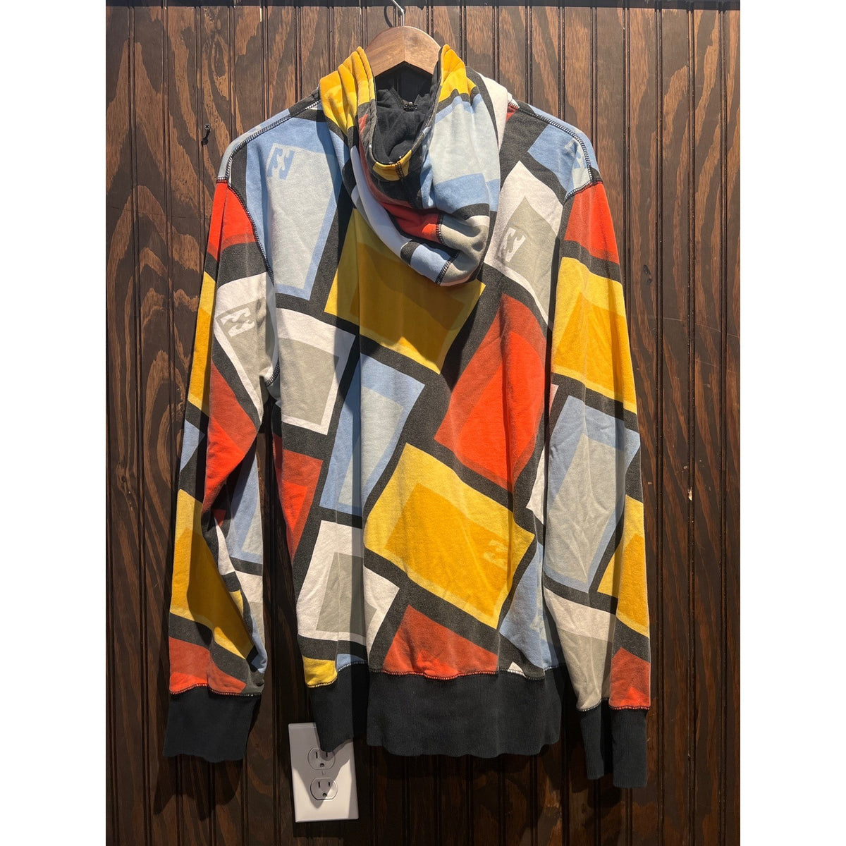 Billabong Mens XL Full Zip Hoodie Geometric Abstract Block Print Multicolor