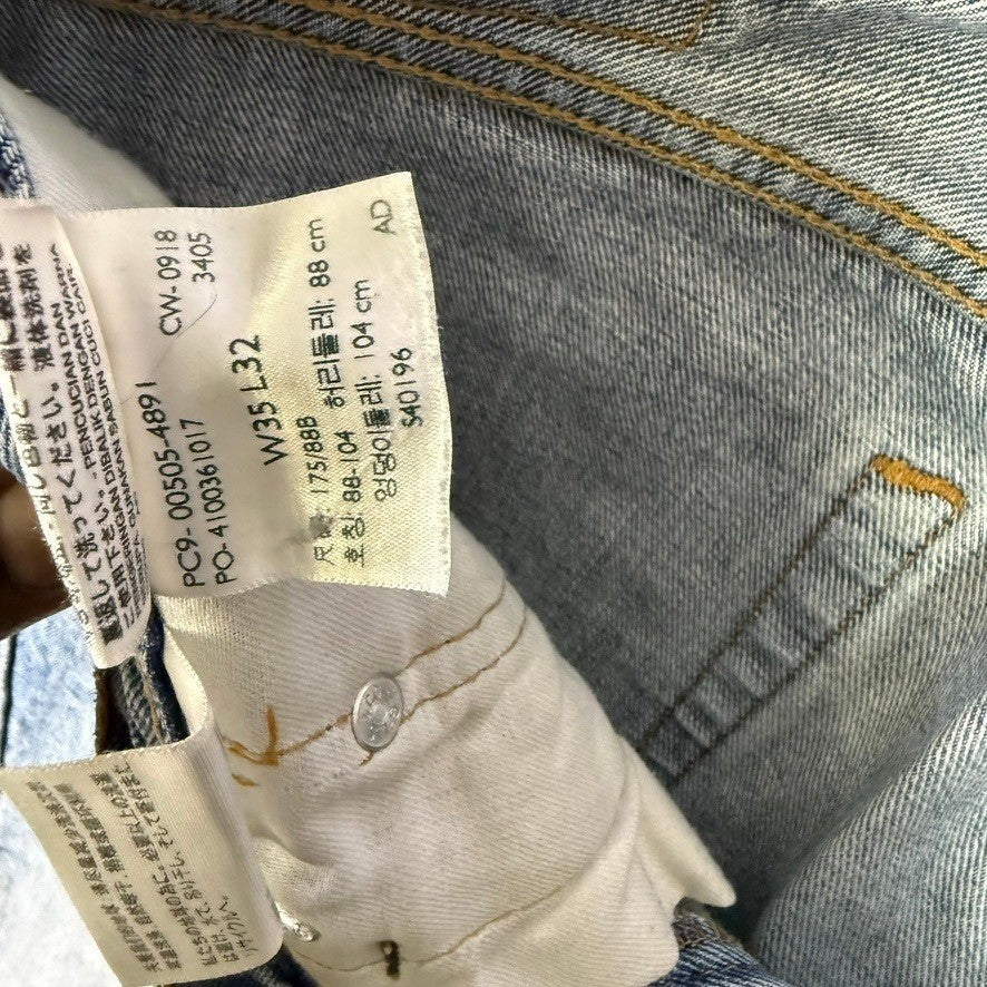 Levi Strauss & Co 505 Mens Light Wash Distressed Denim Jeans Size 35x32