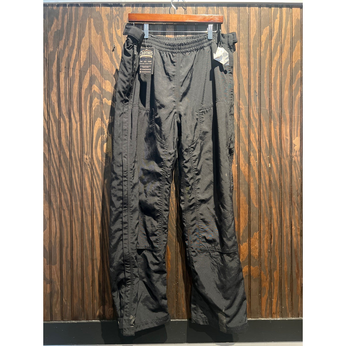 Vintage Black Nylon Full Side Zip Track Pants Windbreaker Trousers 17x30