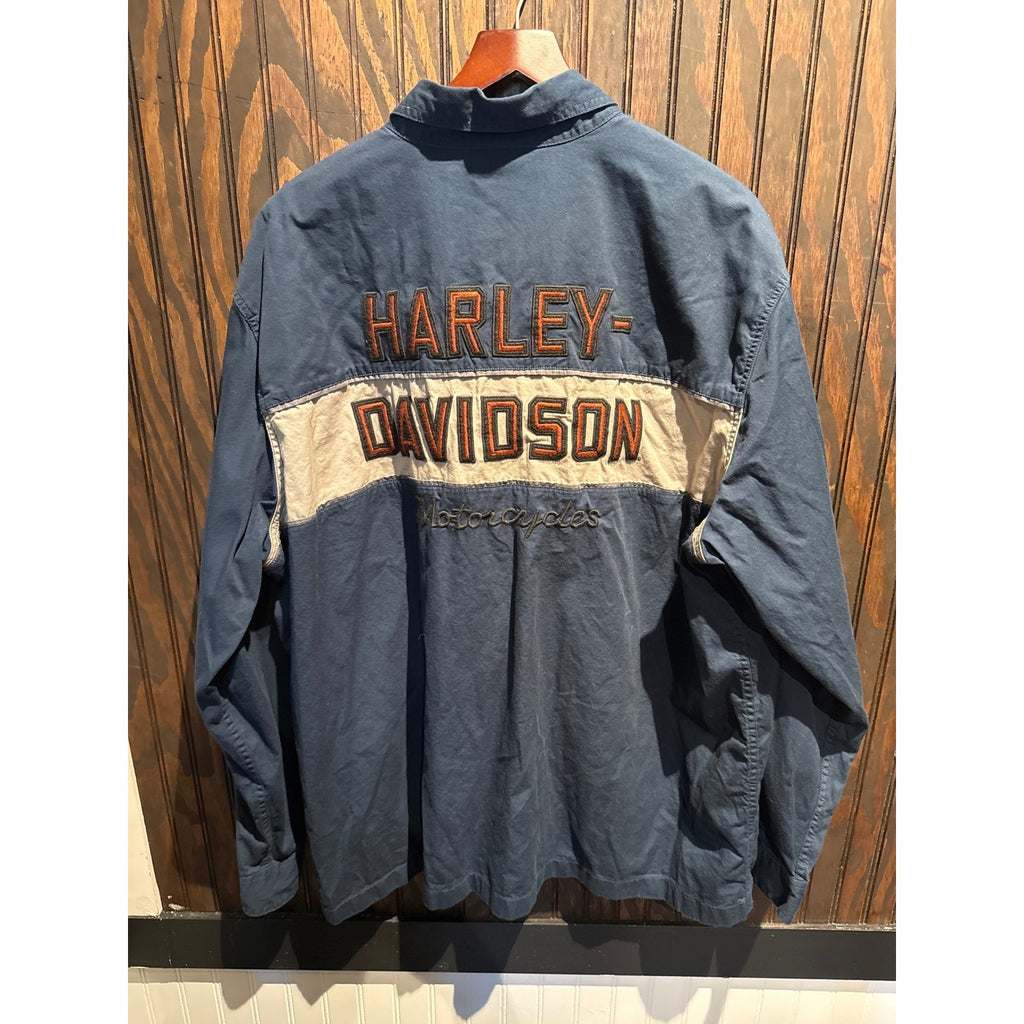 Harley Davidson Mens Long Sleeve Button Down Shirt Embroidered Logo Two Tone XL