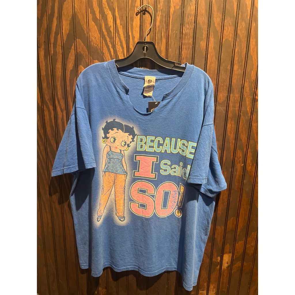 Vintage Betty Boop Because I Said So Graphic T-Shirt Blue 90s XL 29x24