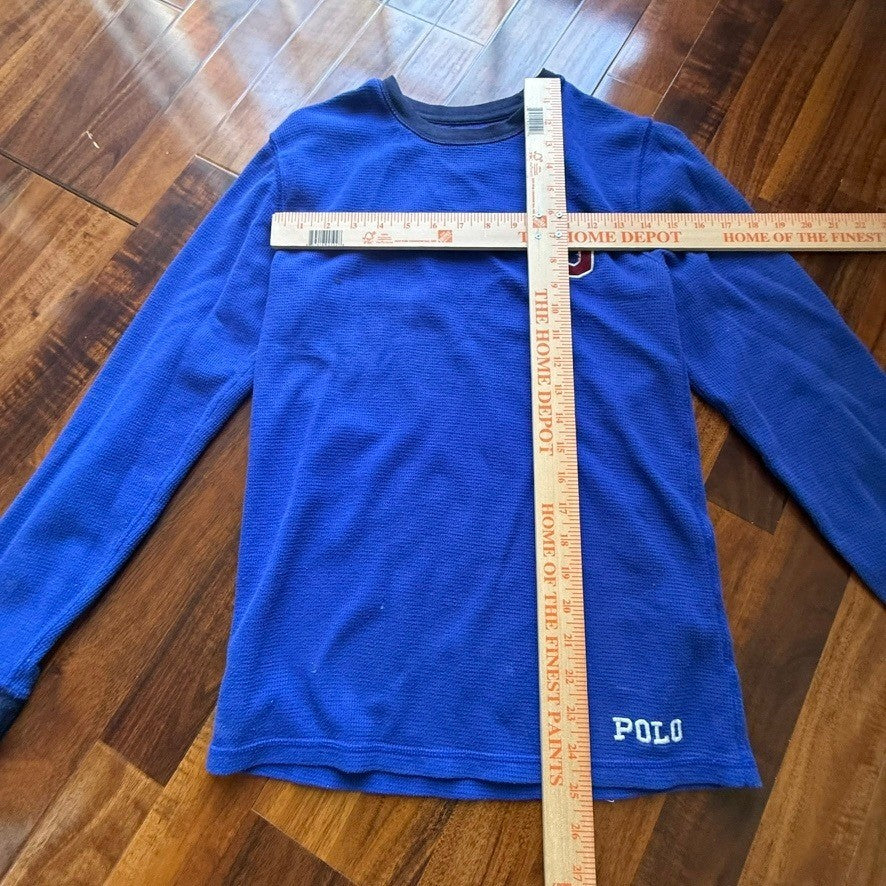 Polo Ralph Lauren Mens Blue Waffle Knit Long Sleeve Sleep Shirt Varsity P Small
