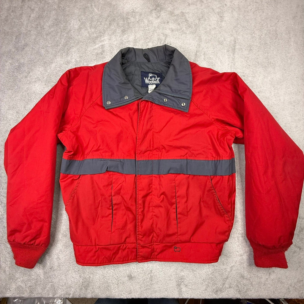 Woolrich Mens Red Grey Striped Zip Up Jacket Size Medium Windbreaker