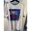 Vintage 1996 Atlanta Olympics The Olympic Woman Ringer T-Shirt White Blue XL