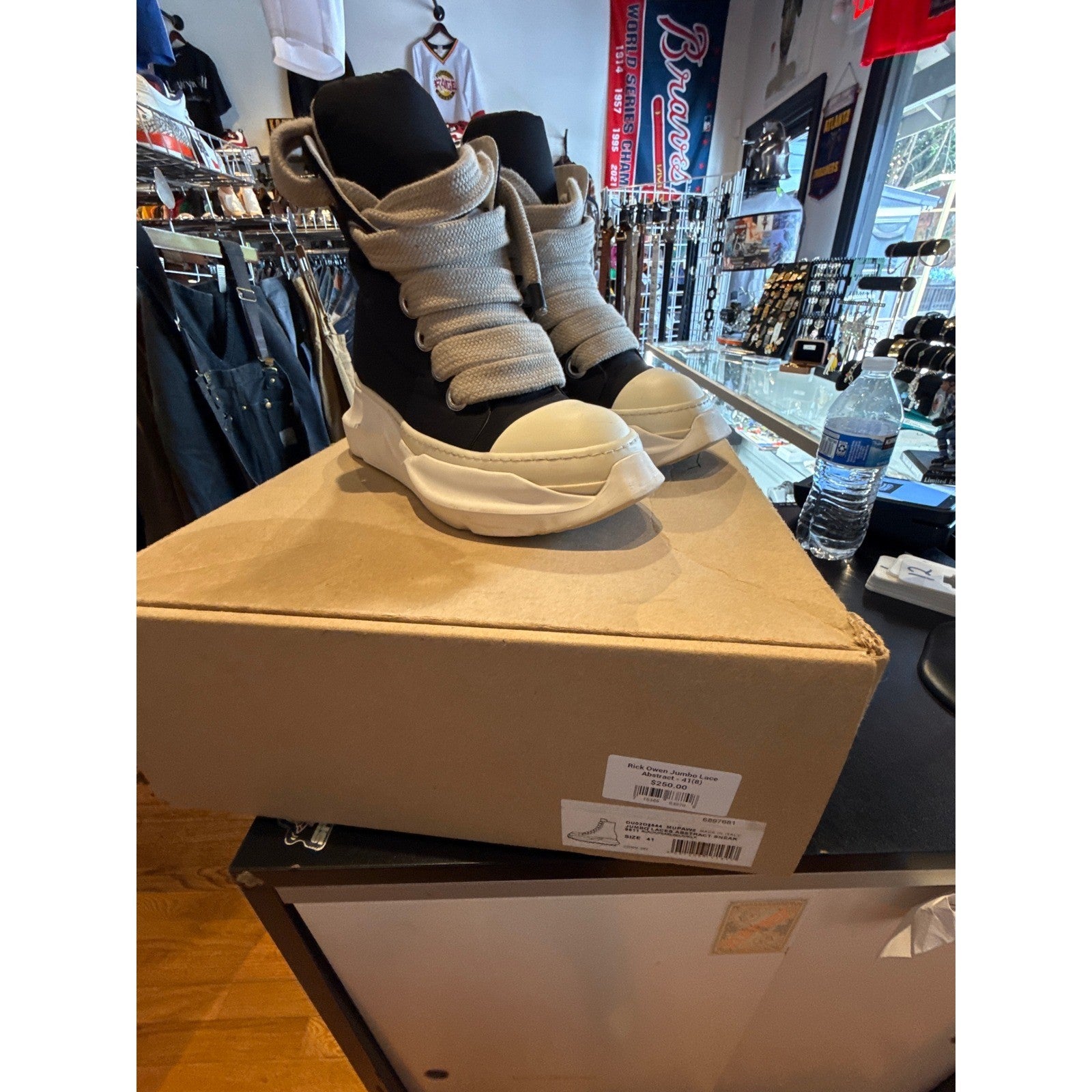 Rick Owens DRKSHDW Abstract Jumbo Lace Sneakers Black Milk DU02B4844 Mens 41