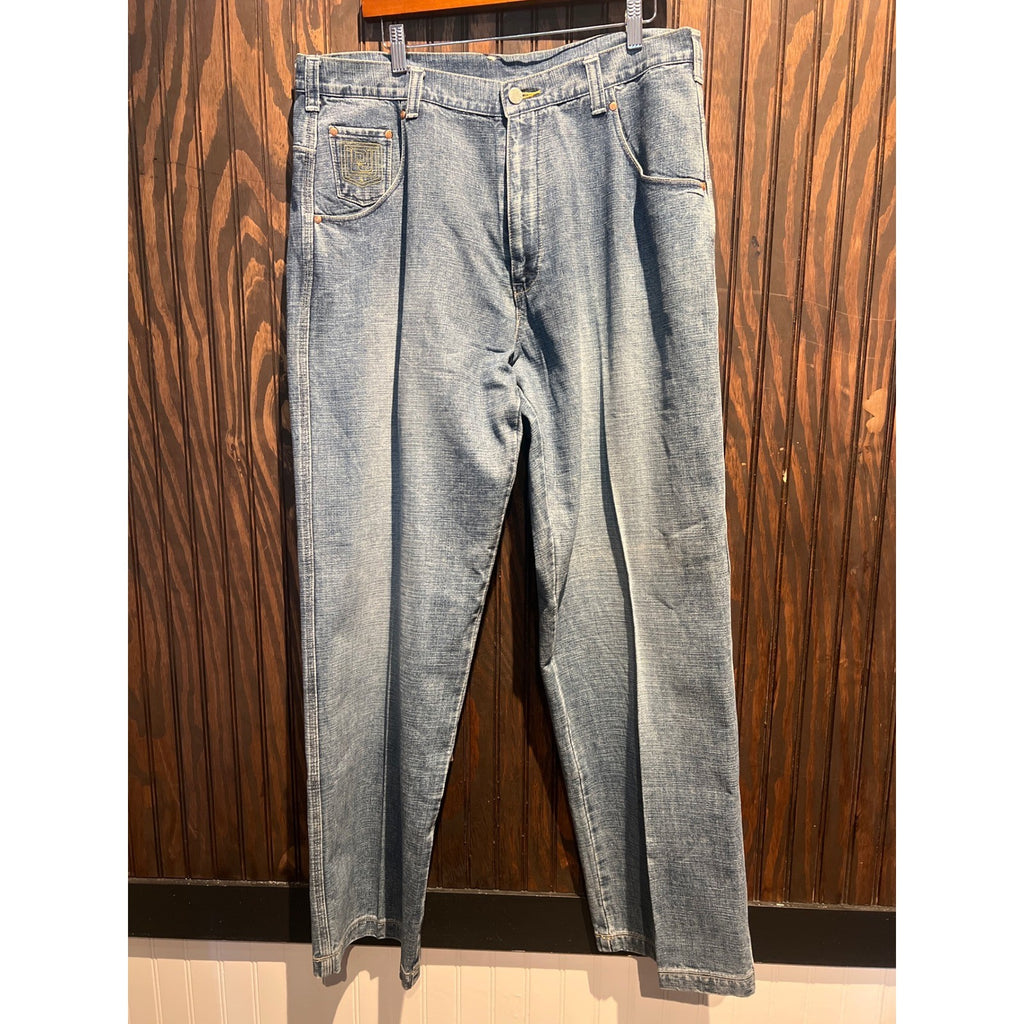 Def Jam University Mens Straight Leg Light Wash Denim Jeans 38x34 Embroidered