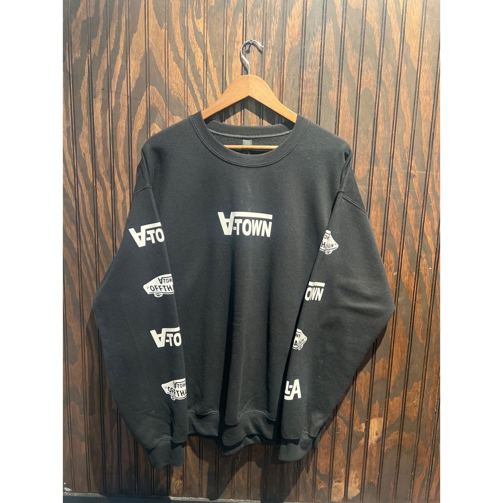 Vans Off The Wall V-Town Black Graphic Crewneck Sweatshirt Mens Large 30x25