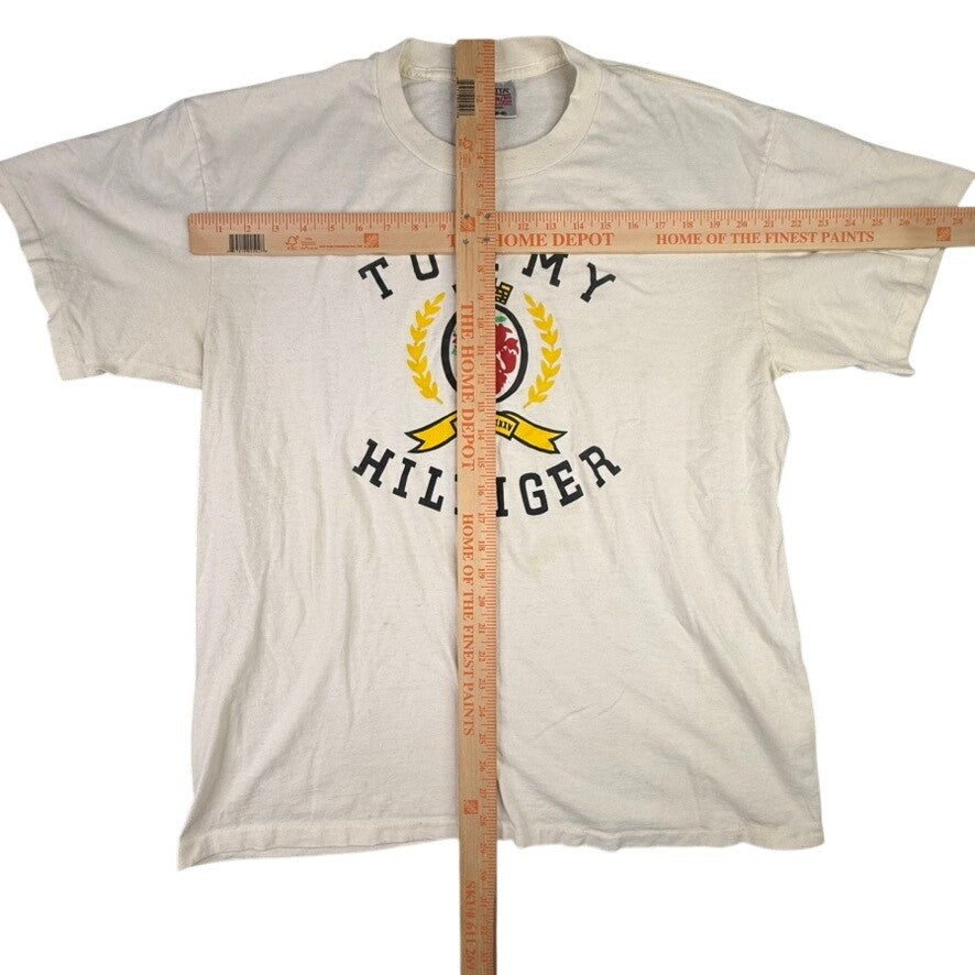 Vintage Tommy Hilfiger Crest Logo T Shirt Mens XL Beige Oneita Power Cotton