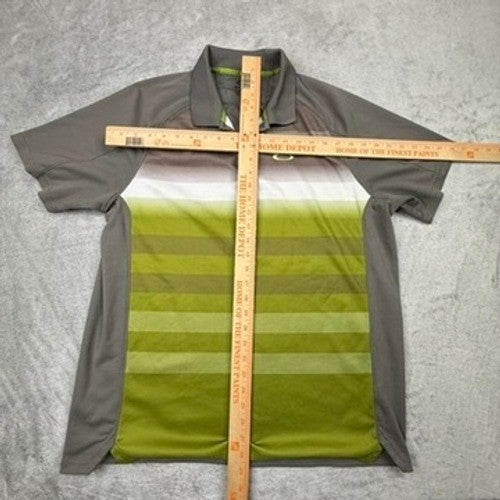 Oakley Men's Regular Fit Golf Polo Shirt Short Sleeve Gray Green Stripe L G