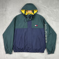 Tommy Hilfiger Colorblock Windbreaker Jacket Navy Green Mens XL Logo Spellout