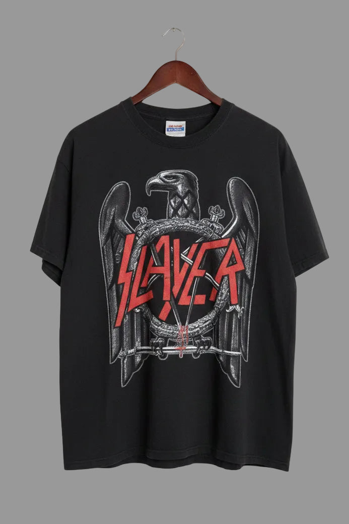 Vintage Slayer Band Tee Hanes Heavyweight Black Graphic T-Shirt 90s Thrash Metal
