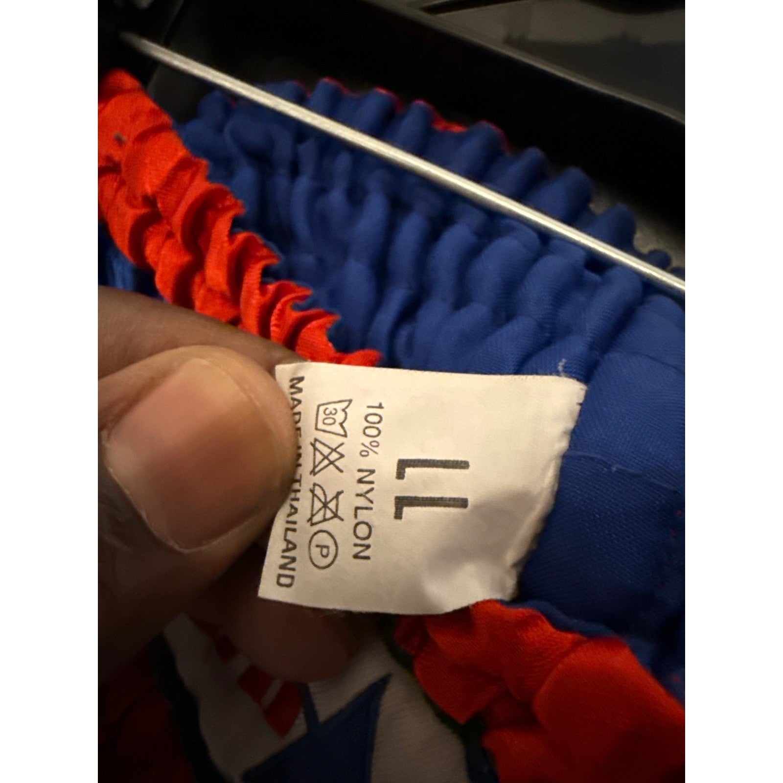 Thai Mai Muay Thai Boxing Shorts Blue Red Satin Embroidered Star Logo Athletic