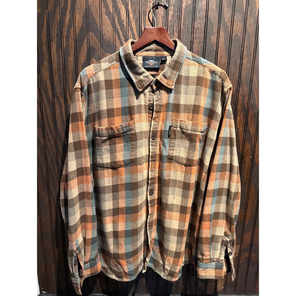 Harley Davidson Mens Flannel Shirt 3XL Brown Tan Plaid Long Sleeve Button Down