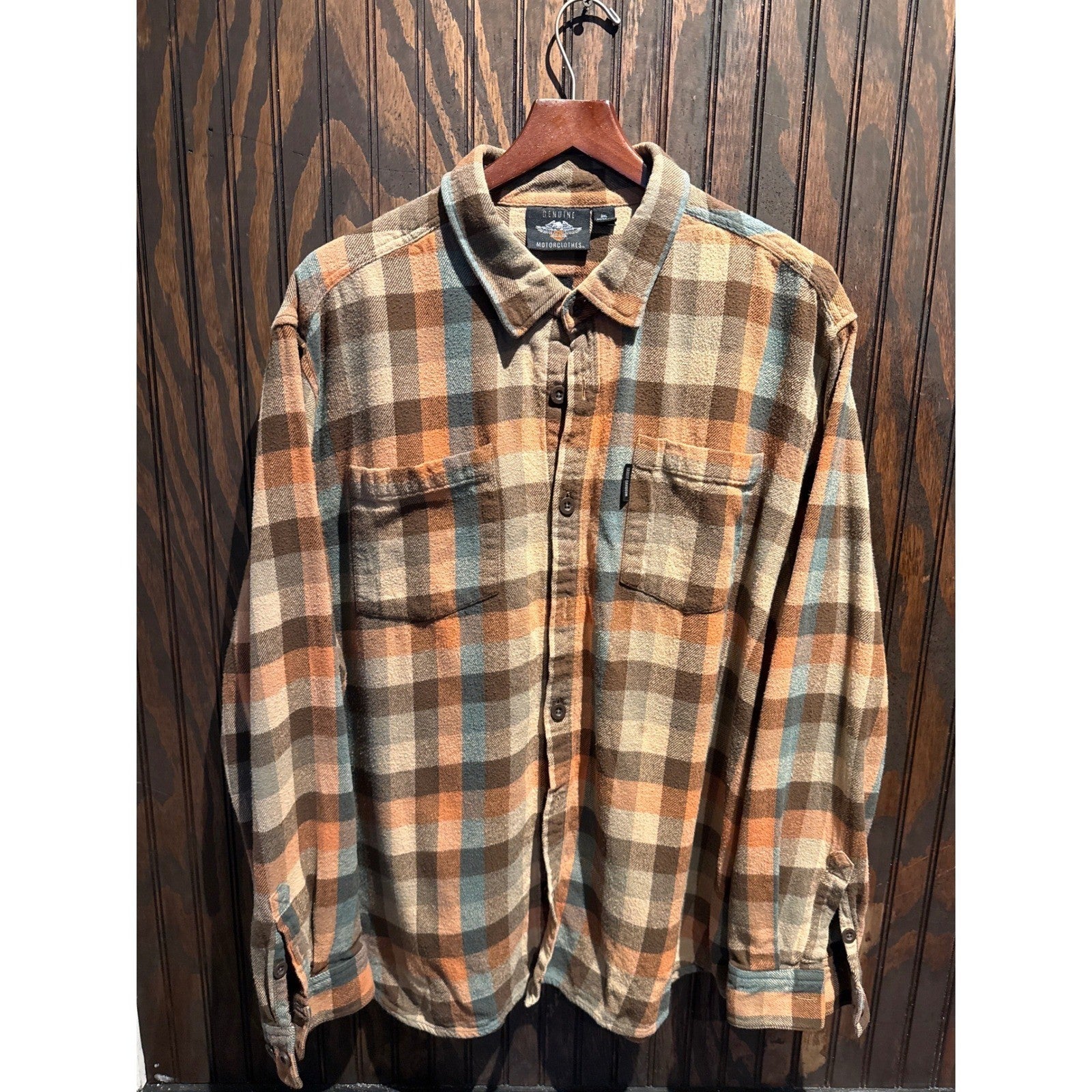 Harley Davidson Mens Flannel Shirt 3XL Brown Tan Plaid Long Sleeve Button Down