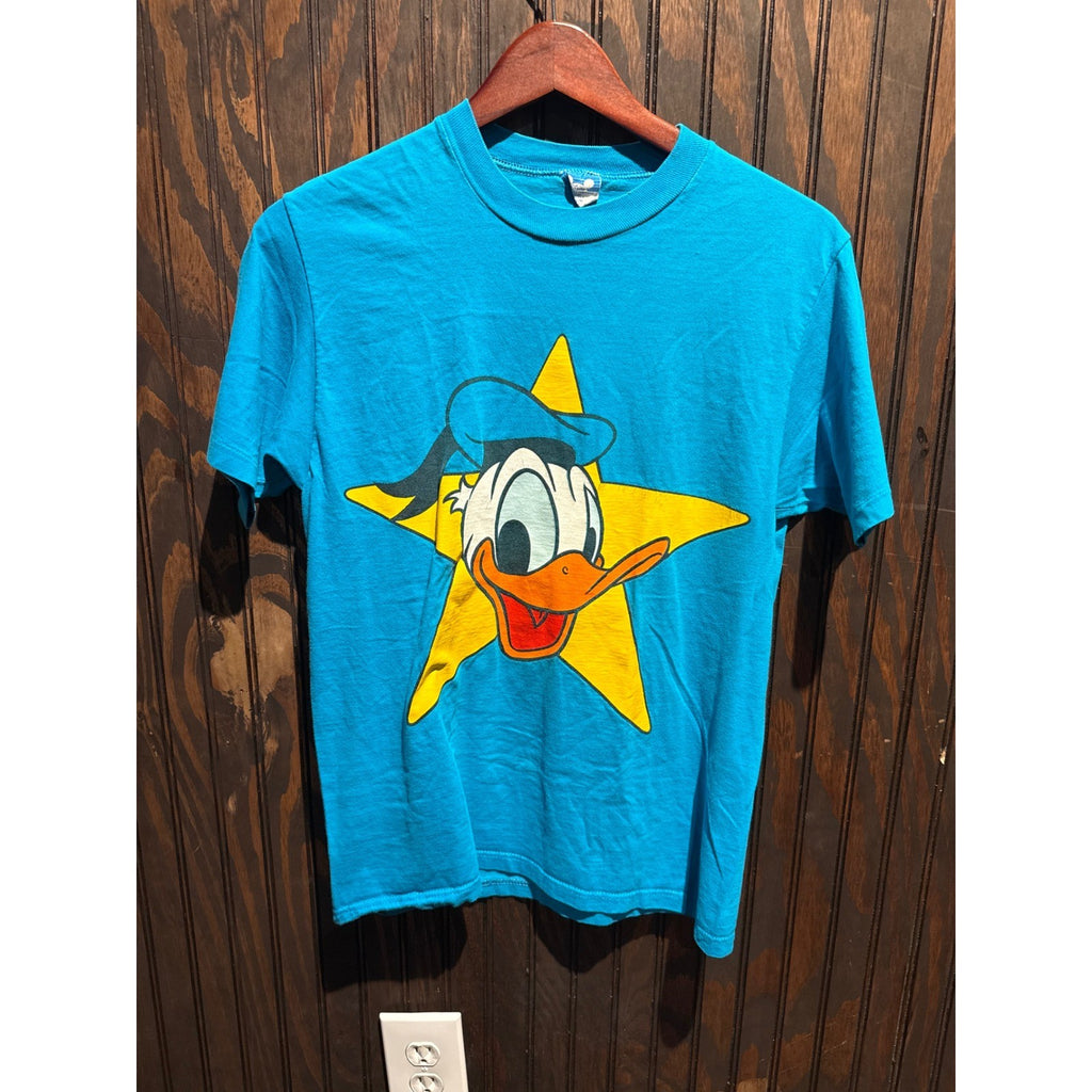 Vintage Disney Donald Duck Star Graphic T-Shirt Blue Single Stitch 90s Mens S/M